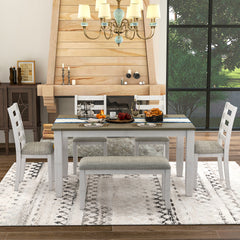 Bellemave® Rustic Style 6-Piece Dining Room Table Set with 4 Ergonomic Designed Chairs & a Bench