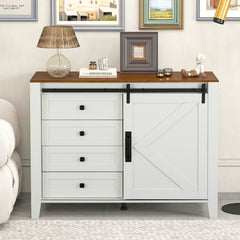 Bellemave® Drawer Dresser Cabinet with Slide the Barn Door, Four Drawers and Metal Handle