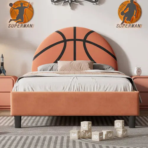 Bellemave® Twin Size Basketball Design Upholstered Platform Bed Bellemave®