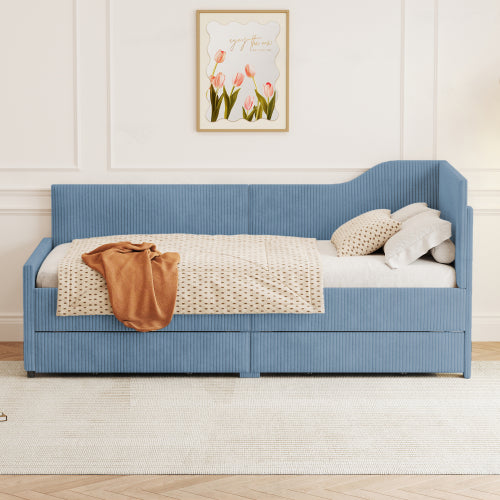 Bellemave® Twin Size L-Shaped Corduroy Daybed with 2 Storage Drawers