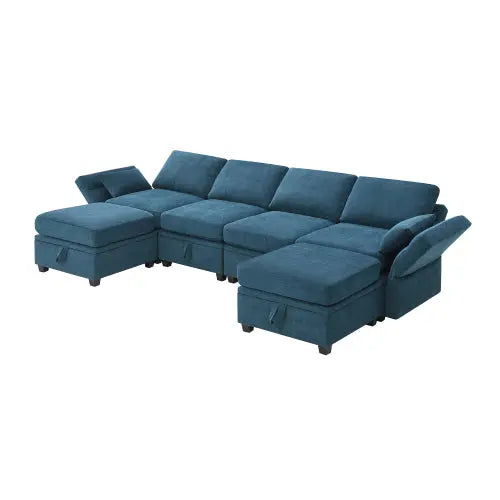 Bellemave 109" U-Shaped Chenille Modular Sectional Sofa with Adjustable Armrests,Backrests and Storage Seats Bellemave