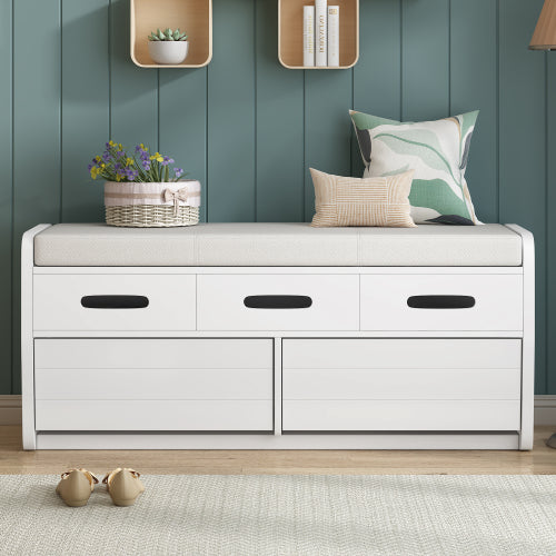 Bellemave® Storage Bench with 2 Drawers, Hidden Storage Space, and 3 False Drawers at the Top