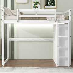 Bellemave® Full Size Loft Bed with Built-in Wardrobe and Storage Shelves, LED Light