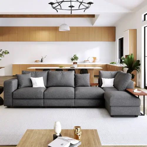 Bellemave 133" Modern Large L-Shape Sectional Sofa with 2 Pillows and 2 End Tables Bellemave