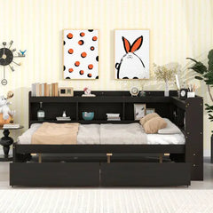 Bellemave® Wood Daybed with L-shaped Bookcases and Drawers