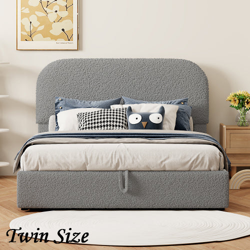 Bellemave® Teddy Fleece Upholstered Platform Bed with Hydraulic Storage System