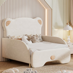 Bellemave® Twin XL Size Upholstered Stretchable Vaulted Sofa Bed with Bear Shaped Headboard