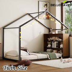 Bellemave® Metal House Bed with Shelves and Lights