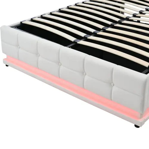 Bellemave® Queen Size Tufted Upholstered Platform Bed with Hydraulic Storage System,LED Lights and USB charger Bellemave®