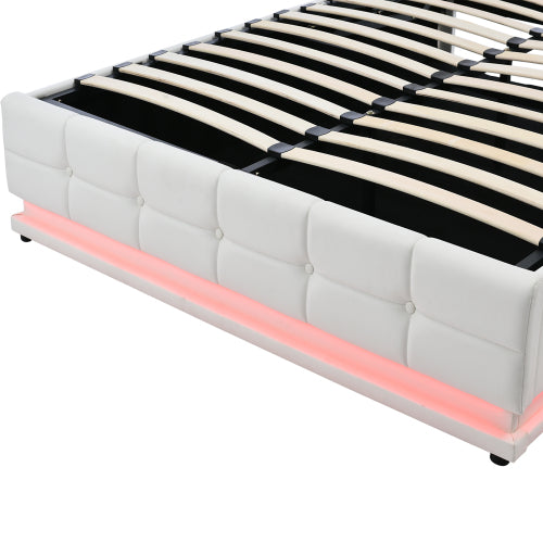 Bellemave Queen Size Tufted Upholstered Platform Bed with Hydraulic Storage System,LED Lights and USB charger