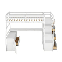 Bellemave® Loft Bed with 7 Drawers 2 Shelves and Desk