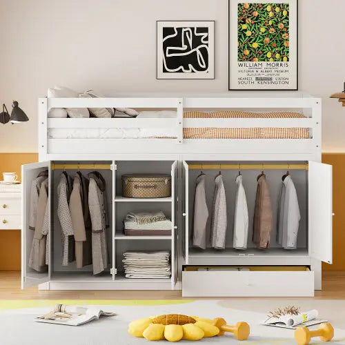 Bellemave® Twin Size Loft Bed with Drawer, Two Wardrobes and Mirror Bellemave®