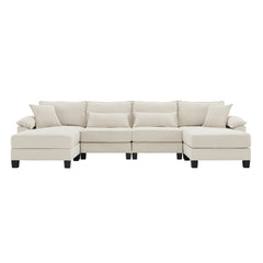 Bellemave® 133" Wide Seat Corduroy Modular Sectional Sofa with Armrest Pillow and Ottomans