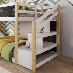 Bellemave® Twin Size Floor House Bunk Bed with Storage Staircase and Blackboard Bellemave®