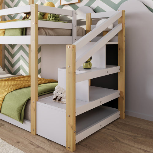 Bellemave Twin Size House Bunk Bed with Storage Staircase and 2 Blackboards