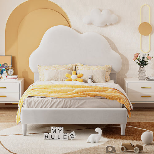 Bellemave® Velvet Upholstered Platform Bed with Cloud-Shape Headboard