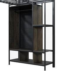 Bellemave® Twin Size Metal Loft Bed with Built-in Wardrobe, Desk and Shelves