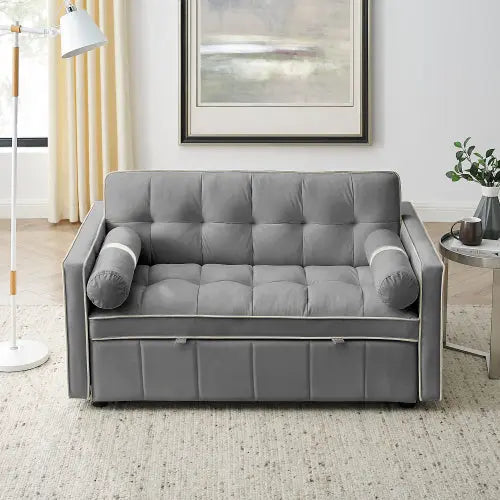 Bellemave 55.5" Modern Pull Out Sleep Sofa Bed 2 Seater Loveseats Sofa Couch with side pockets, Adjsutable Backrest and Lumbar Pillows Bellemave
