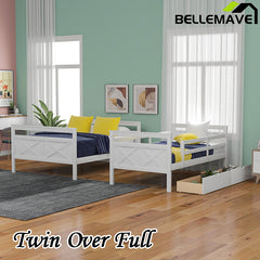 Bellemave® Twin over Full Bunk Bed with Ladder, Safety Guardrail and 2 Storage Drawers