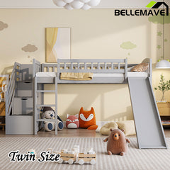 Bellemave® Twin Size Low Loft Bed with Two Drawers and Slide