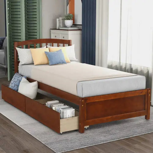 Bellemave Twin Size Platform Storage Bed with Two Drawers and Headboard Bellemave