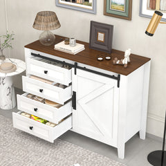 Bellemave® Drawer Dresser Cabinet with Slide the Barn Door, Four Drawers and Metal Handle