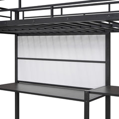 Bellemave® Metal Loft Bed with Desk and Whiteboard, 3 Shelves and Ladder