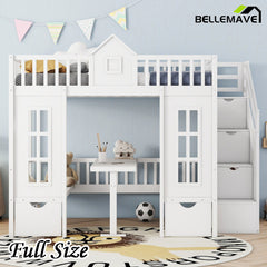 Bellemave® Fun Castle Shaped Bunk Bed Turn into Upper Bed and Down Desk