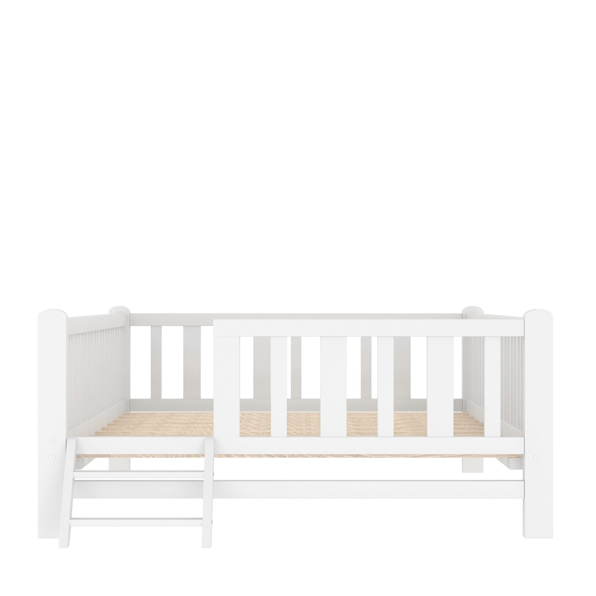 Bellemave® Wood Twin Size Platform Bed with Guardrail, Kids Bed Frame with Stairs Bellemave®