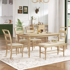 Bellemave® 6-Piece Dining Set with Kitchen Table,Upholstered Dining Chairs and Bench