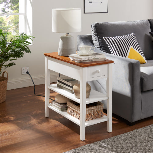 Bellemave® Narrow 2-Tone End Table with USB Charging Ports and Sold Wood Table Legs