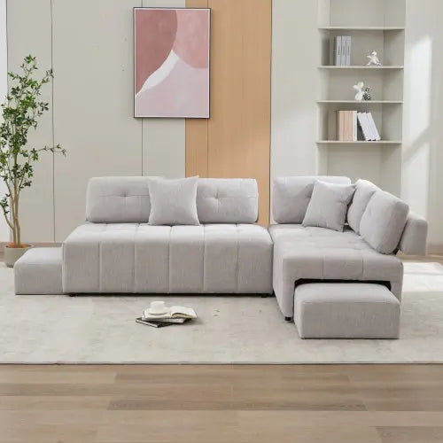 Bellemave® 91.73" L-shaped Sectional Sofa Couch with 2 Stools and 2 Lumbar Pillows Bellemave®