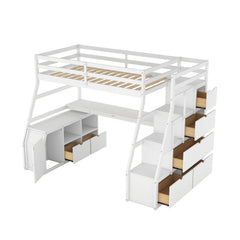 Bellemave® Loft Bed with 7 Drawers 2 Shelves and Desk