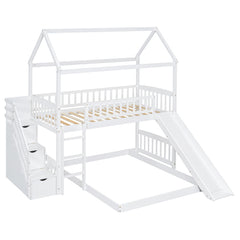 Bellemave® Twin Size House Bunk Bed with Two Drawers and Slide