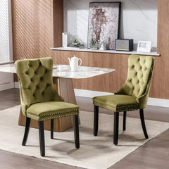 Bellemave® 2-Pcs Set Modern High-end Tufted Solid Wood Contemporary Velvet Upholstered Dining Chair with Wood Legs Nailhead Trim Bellemave®