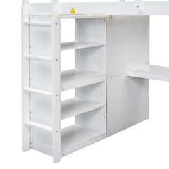 Bellemave® Full Size Loft Bed with Built-in Wardrobe, Desk, Storage Shelves and Drawers