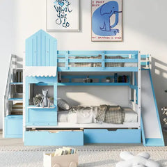 Bellemave® Castle Style Bunk Bed with 2 Drawers 3 Shelves and Slide