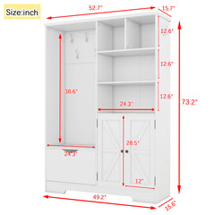 Bellemave® Multi-functional Hall Tree with Storage Shelves Drawers and Cabinet