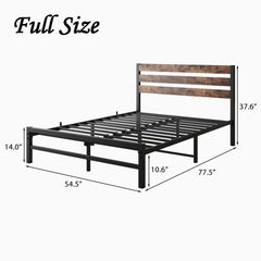 Bellemave® Metal Platform Bed with Rustic Vintage Wood Headboard, Strong Metal Slats Support Mattress Foundation