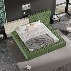 Bellemave® King Size Contemporary Special-Shaped Fully Upholstered Bed with Deep Button Tufting and Storage Compartments in Rails and Footboard