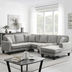 Bellemave 108" Modern U Shape Sectional Sofa, 7 Seat Fabric Sectional Sofa Set with 3 Pillows Included Bellemave