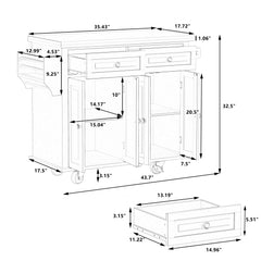 Bellemave® 43.31" Kitchen Island Cart with Two Storage Cabinets and Two Locking Wheels,4 Door Cabinet and Two Drawers,Spice Rack, Towel Rack