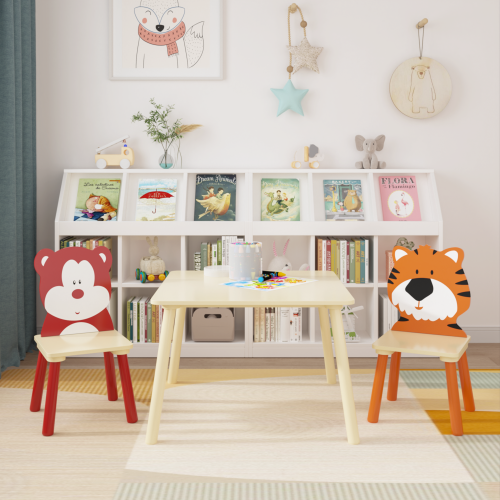 Bellemave® 3 Pieces Toddler Table and Chair Set(Bear&Tiger)