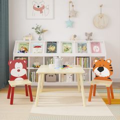 Bellemave® 3 Pieces Toddler Table and Chair Set(Bear&Tiger)