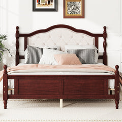 Bellemave® Queen Size Pine wooden Platform Bed with Upholstered Headboard and Panel Footboard