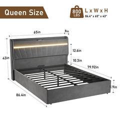 Bellemave® Queen Size Lift Up Upholstered Storage Platform Bed with Charging Station and LED Light, Wingback and Wooden Slats Support