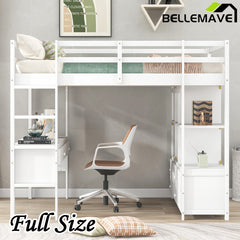 Bellemave® Loft Bed with Built-in Desk and 2 Drawers,Storage Shelves