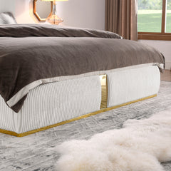 Bellemave® Corduroy Upholstered Bed with 59.5" Tall Headboard ,Metal Decoration