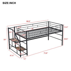 Bellemave® Twin Size Low Loft Bed with Storage Stairs