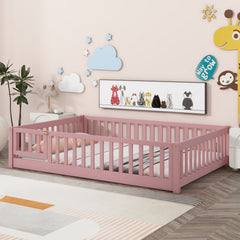 Bellemave® Full Size Montessori Floor Bed with Fence and Door